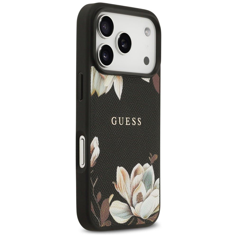 Θήκη MagSafe για Apple iPhone 17 Pro, Guess, Grained Flowers, Μαύρη