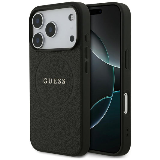 MagSafe Case for Apple iPhone 17 Pro, Guess, Grained Gold Ring, Black