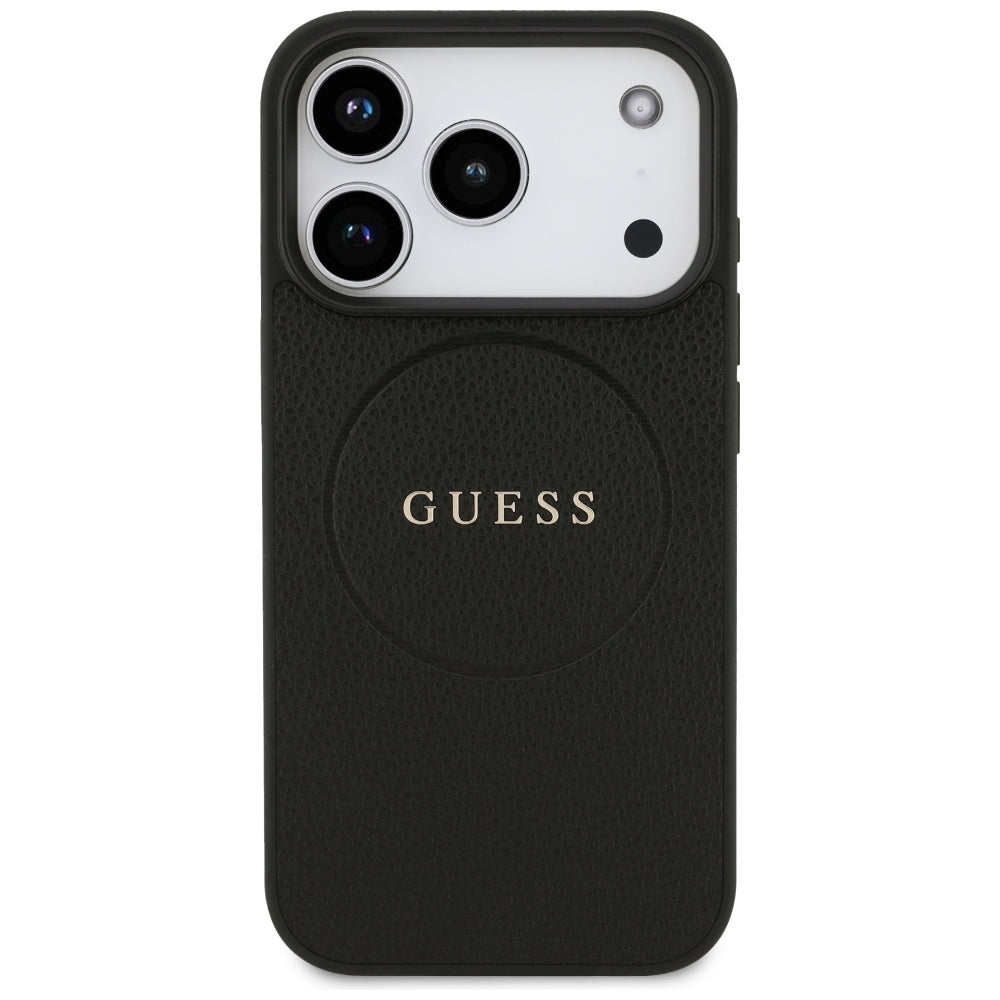 MagSafe Case for Apple iPhone 17 Pro, Guess, Grained Gold Ring, Black