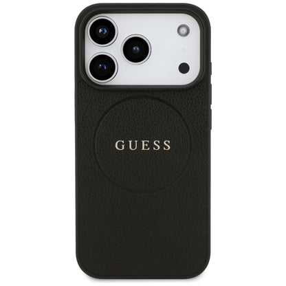 MagSafe Case for Apple iPhone 17 Pro, Guess, Grained Gold Ring, Black