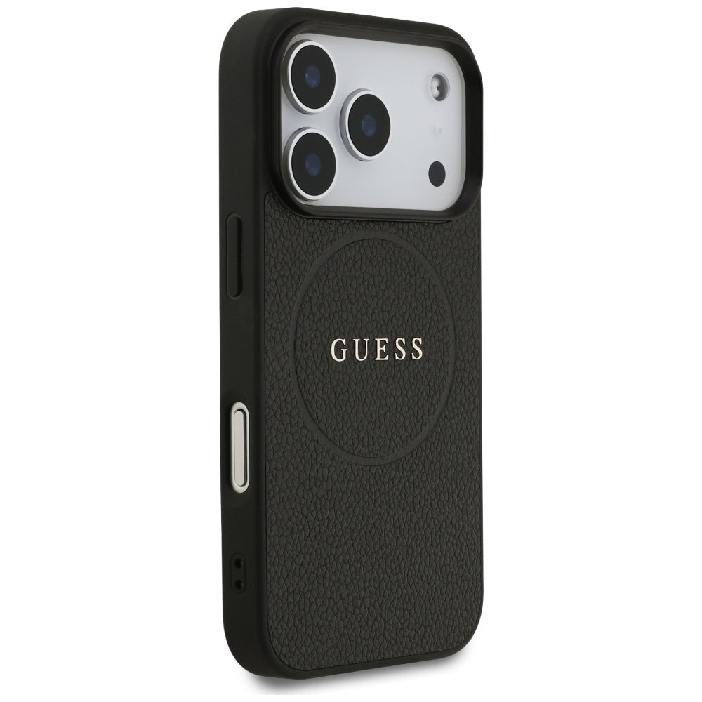 MagSafe Case for Apple iPhone 17 Pro, Guess, Grained Gold Ring, Black
