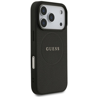 MagSafe Case for Apple iPhone 17 Pro, Guess, Grained Gold Ring, Black