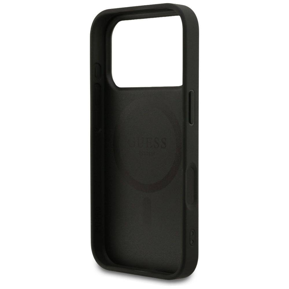 MagSafe Case for Apple iPhone 17 Pro, Guess, Grained Gold Ring, Black