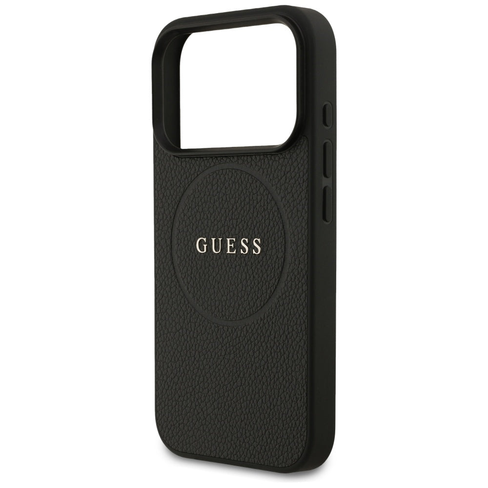 MagSafe Case for Apple iPhone 17 Pro, Guess, Grained Gold Ring, Black