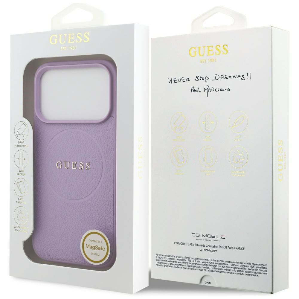 MagSafe Case for Apple iPhone 17 Pro, Guess, Grained Gold Ring, Pink