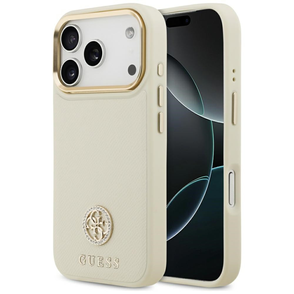Θήκη MagSafe για Apple iPhone 17 Pro, Guess, Grained Strass Logo, Μπεζ