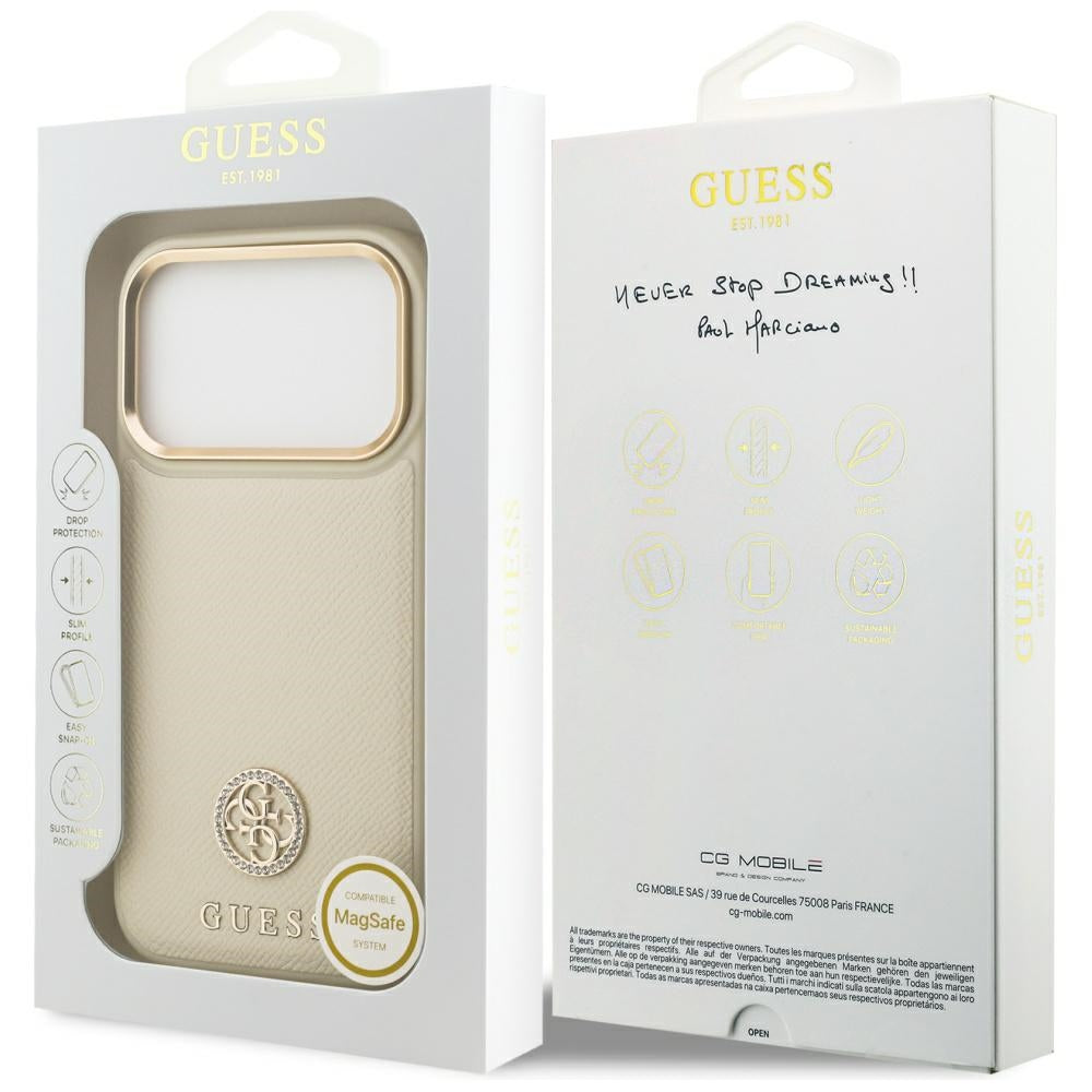 Θήκη MagSafe για Apple iPhone 17 Pro, Guess, Grained Strass Logo, Μπεζ