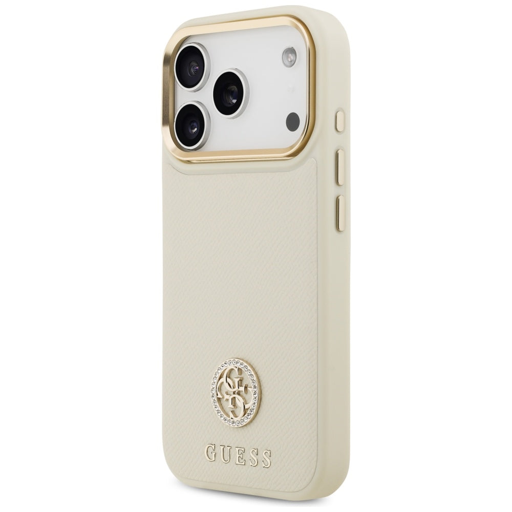Θήκη MagSafe για Apple iPhone 17 Pro, Guess, Grained Strass Logo, Μπεζ