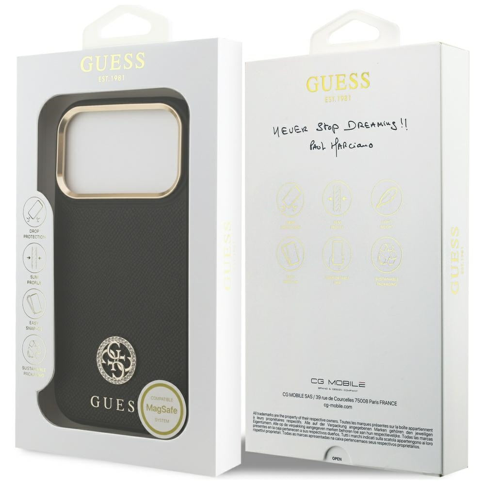 Θήκη MagSafe για Apple iPhone 17 Pro, Guess, Grained Strass Logo, Μαύρη