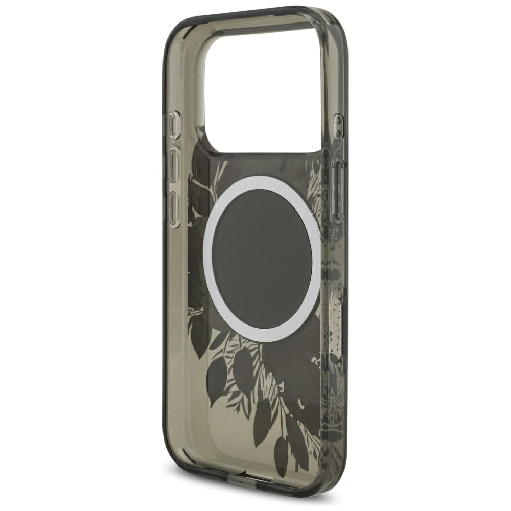 MagSafe Case for Apple iPhone 17 Pro, Guess, IML Flowers with Pearl Strap, Black