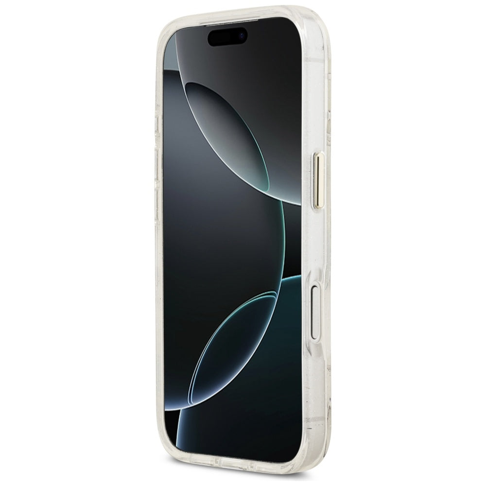 Θήκη MagSafe για Apple iPhone 17 Pro, Guess, IML Metal Glitter Flowers Triangle, Λευκή