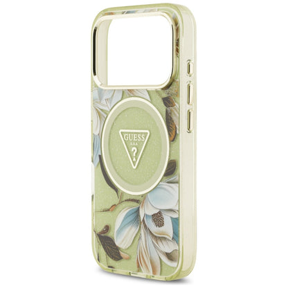 Θήκη MagSafe για Apple iPhone 17 Pro, Guess, IML Metal Glitter Flowers Triangle, Πράσινο