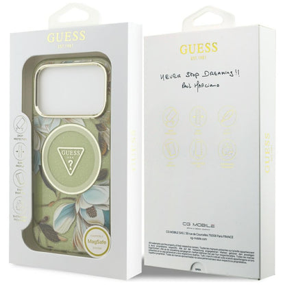 Θήκη MagSafe για Apple iPhone 17 Pro, Guess, IML Metal Glitter Flowers Triangle, Πράσινο