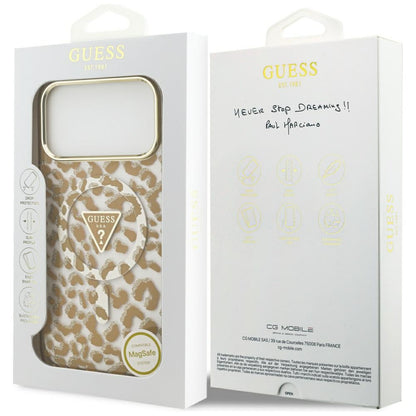 MagSafe Case for Apple iPhone 17 Pro, Guess, Leopard Glitter, Brown