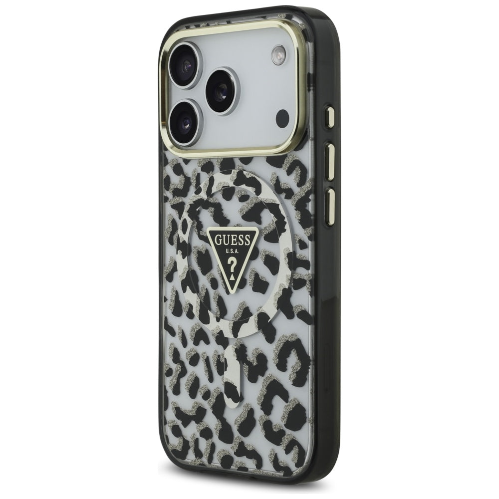 MagSafe Case for Apple iPhone 17 Pro, Guess, Leopard Glitter, Black