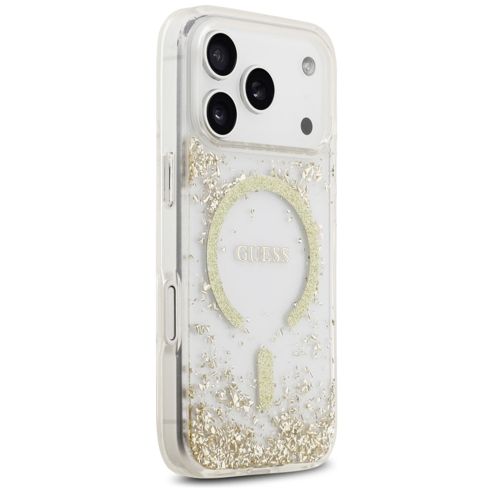 Θήκη MagSafe για Apple iPhone 17 Pro, Guess, Resin Bottom Glitter, Χρυσή