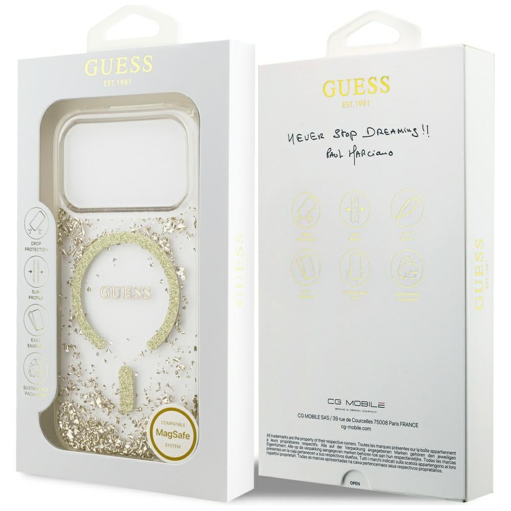 Θήκη MagSafe για Apple iPhone 17 Pro, Guess, Resin Bottom Glitter, Χρυσή