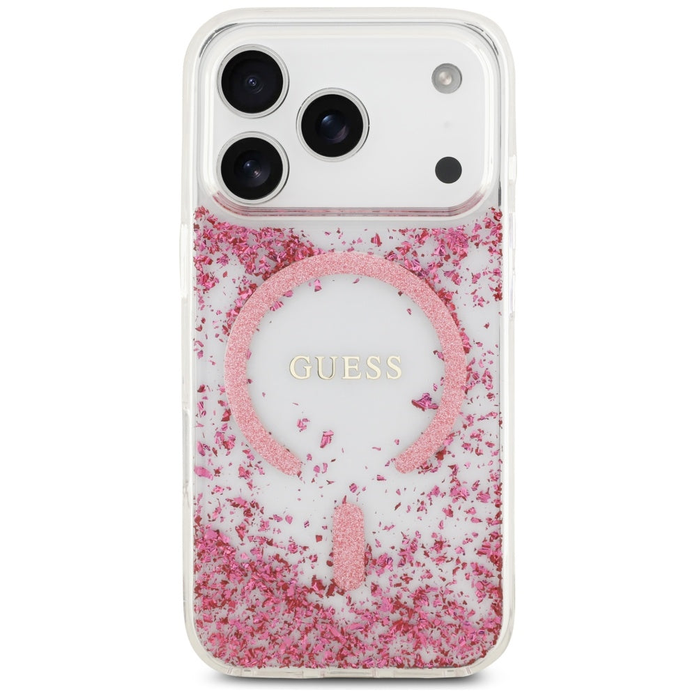 Θήκη MagSafe για Apple iPhone 17 Pro, Guess, Resin Bottom Glitter, Ροζ