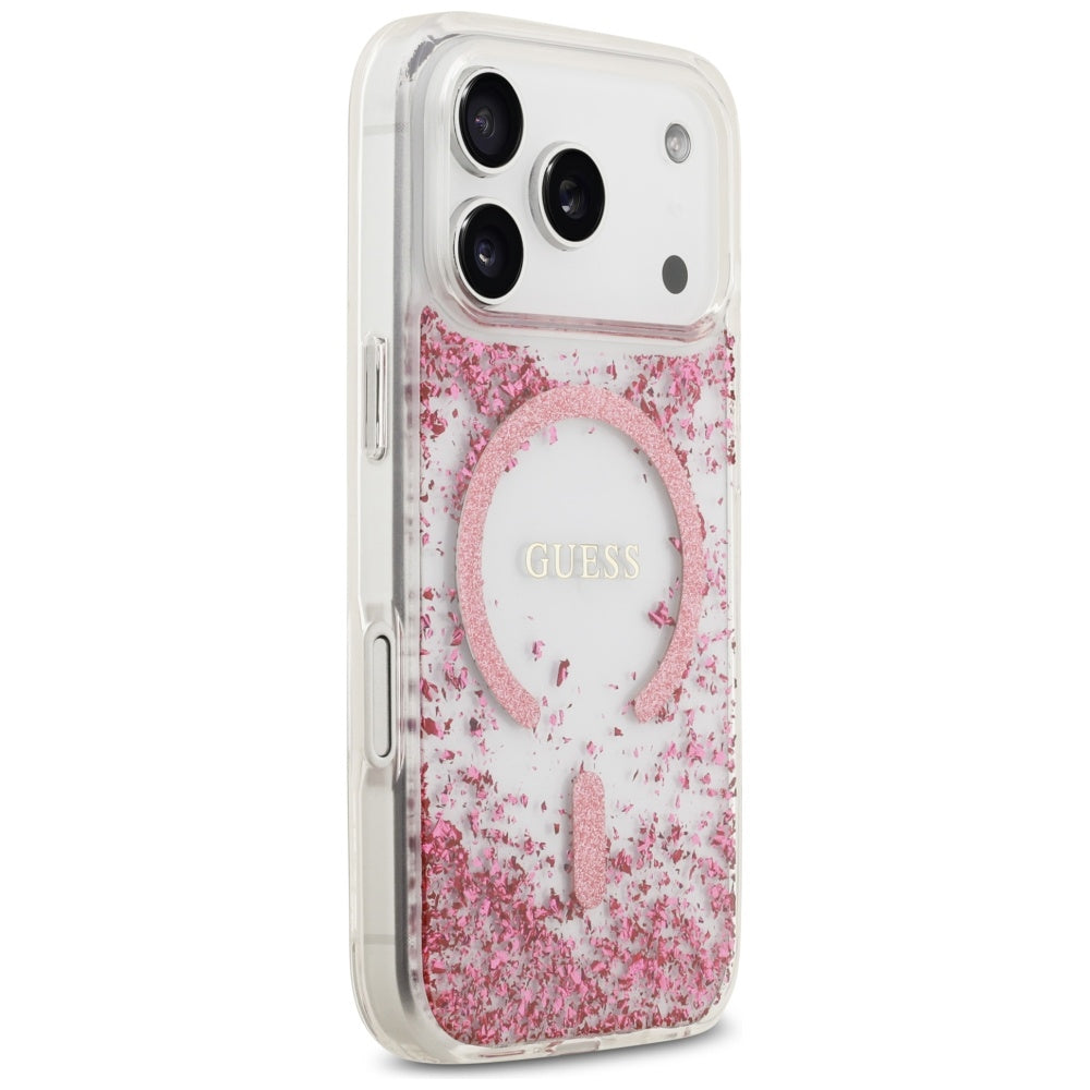 Θήκη MagSafe για Apple iPhone 17 Pro, Guess, Resin Bottom Glitter, Ροζ