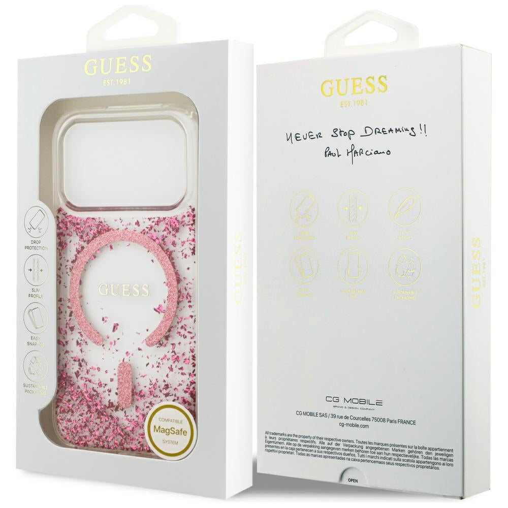 Θήκη MagSafe για Apple iPhone 17 Pro, Guess, Resin Bottom Glitter, Ροζ