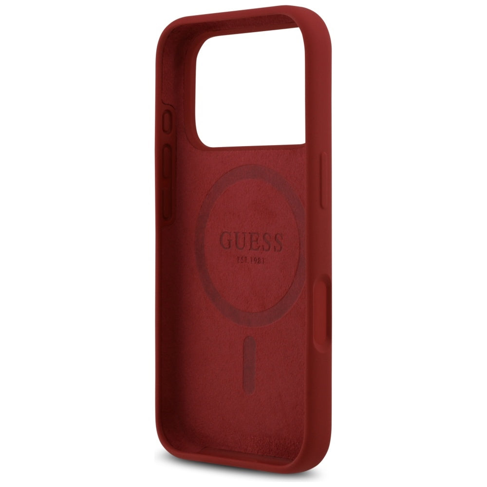 Θήκη MagSafe για Apple iPhone 17 Pro, Guess, Script Metal Logo, Ροζ