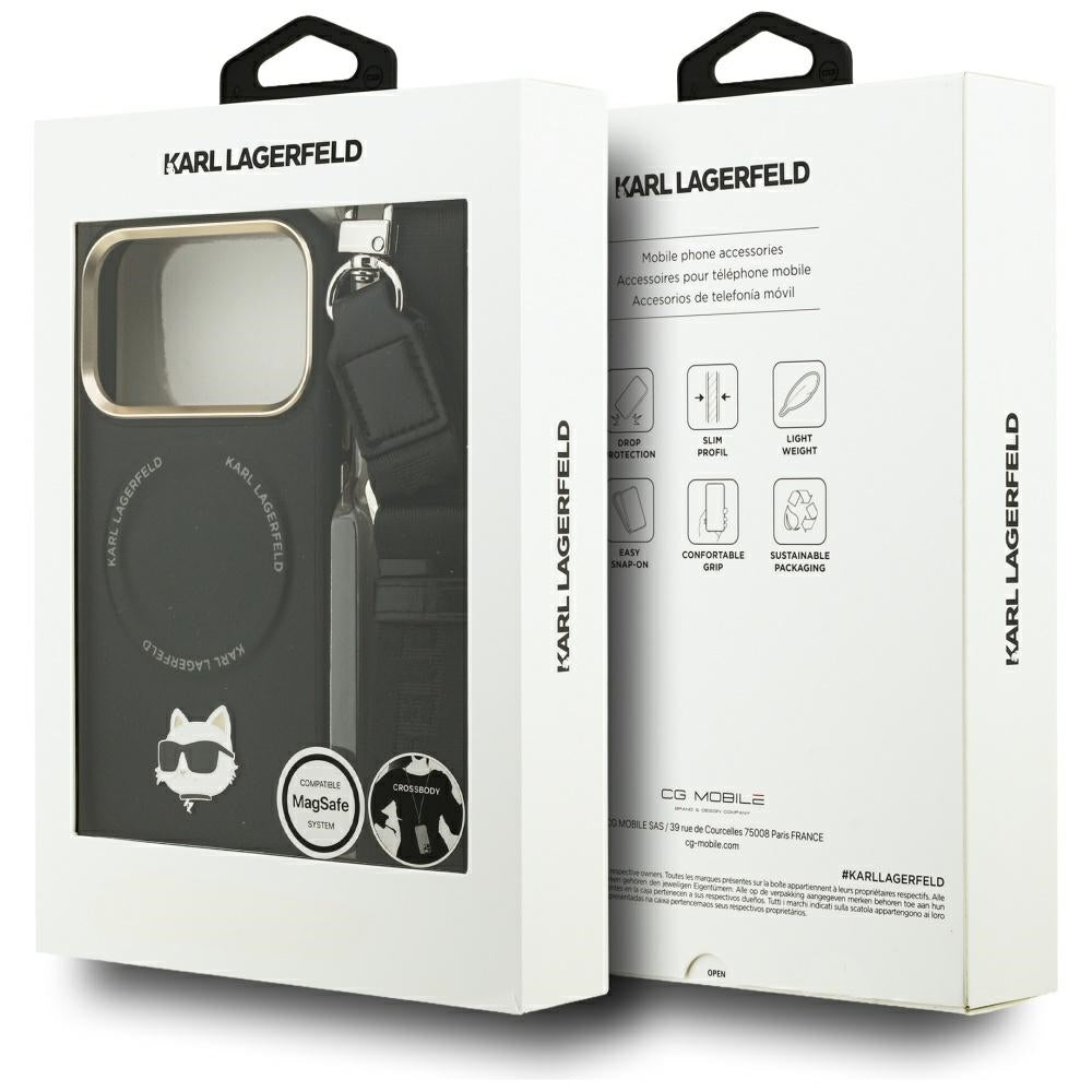 Θήκη MagSafe για Apple iPhone 17 Pro, Karl Lagerfeld, Big Strap Choupette Metal Logo, Μαύρη