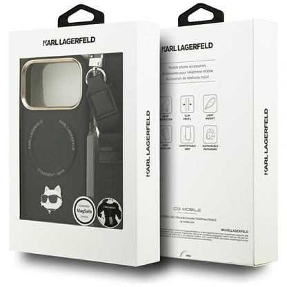 Θήκη MagSafe για Apple iPhone 17 Pro, Karl Lagerfeld, Big Strap Choupette Metal Logo, Μαύρη