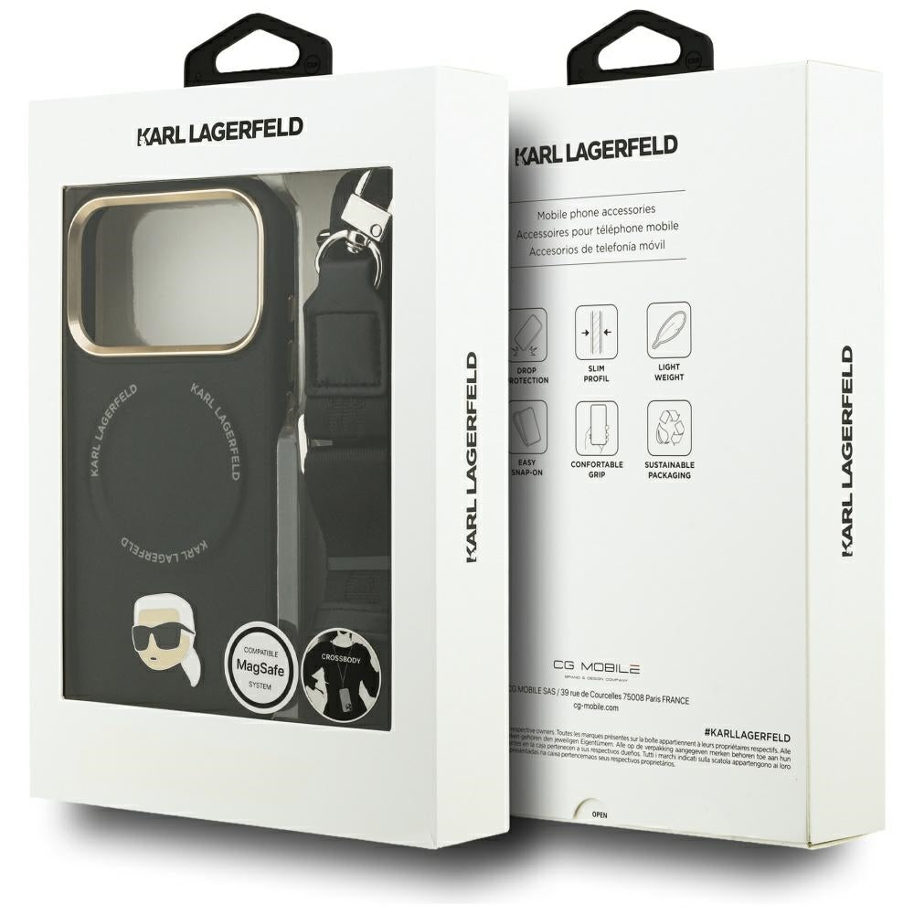 Θήκη MagSafe για Apple iPhone 17 Pro, Karl Lagerfeld, Big Strap Karl Metal Logo, Μαύρη