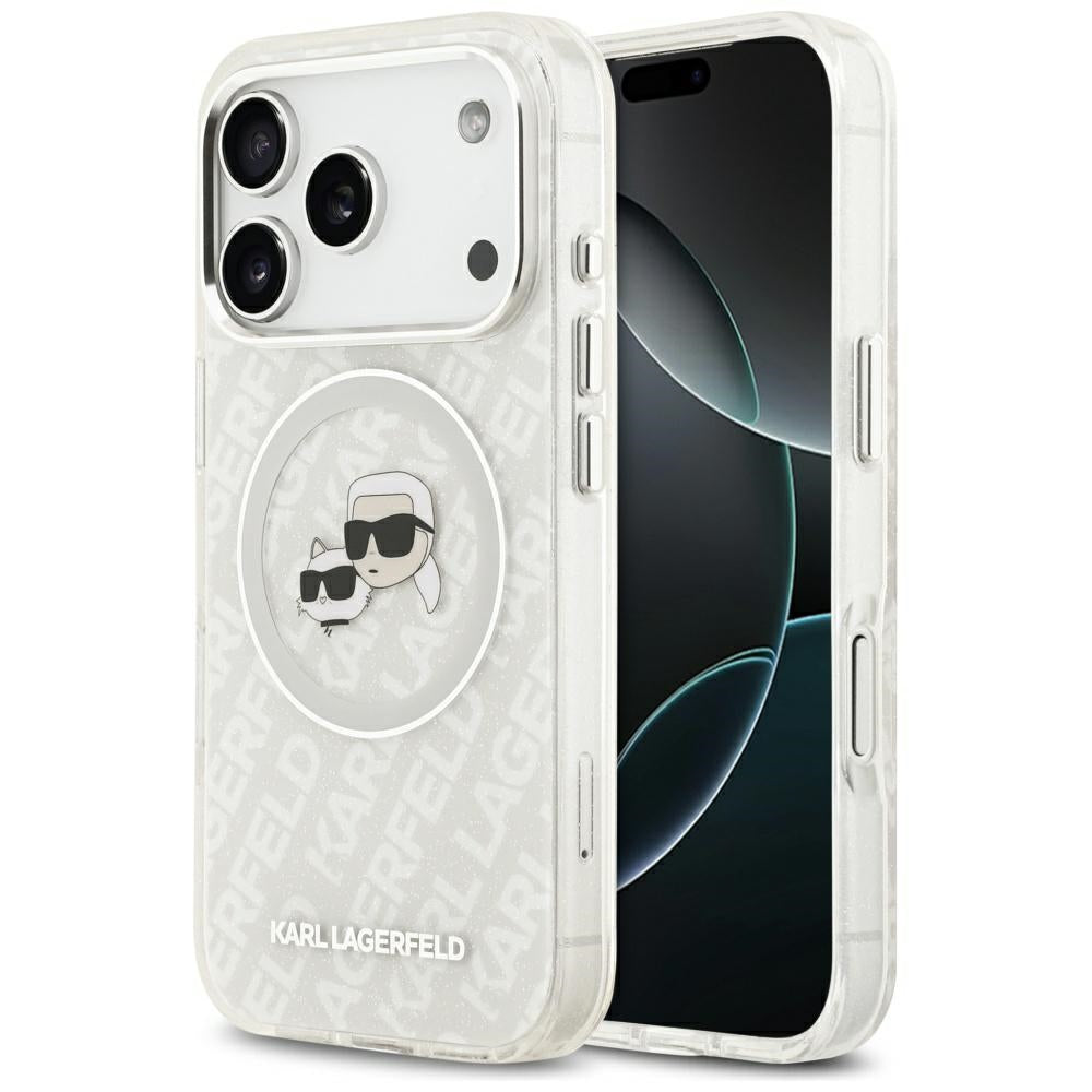 Θήκη MagSafe για Apple iPhone 17 Pro, Karl Lagerfeld, Glitter Karl & Choupette Head, Λευκή