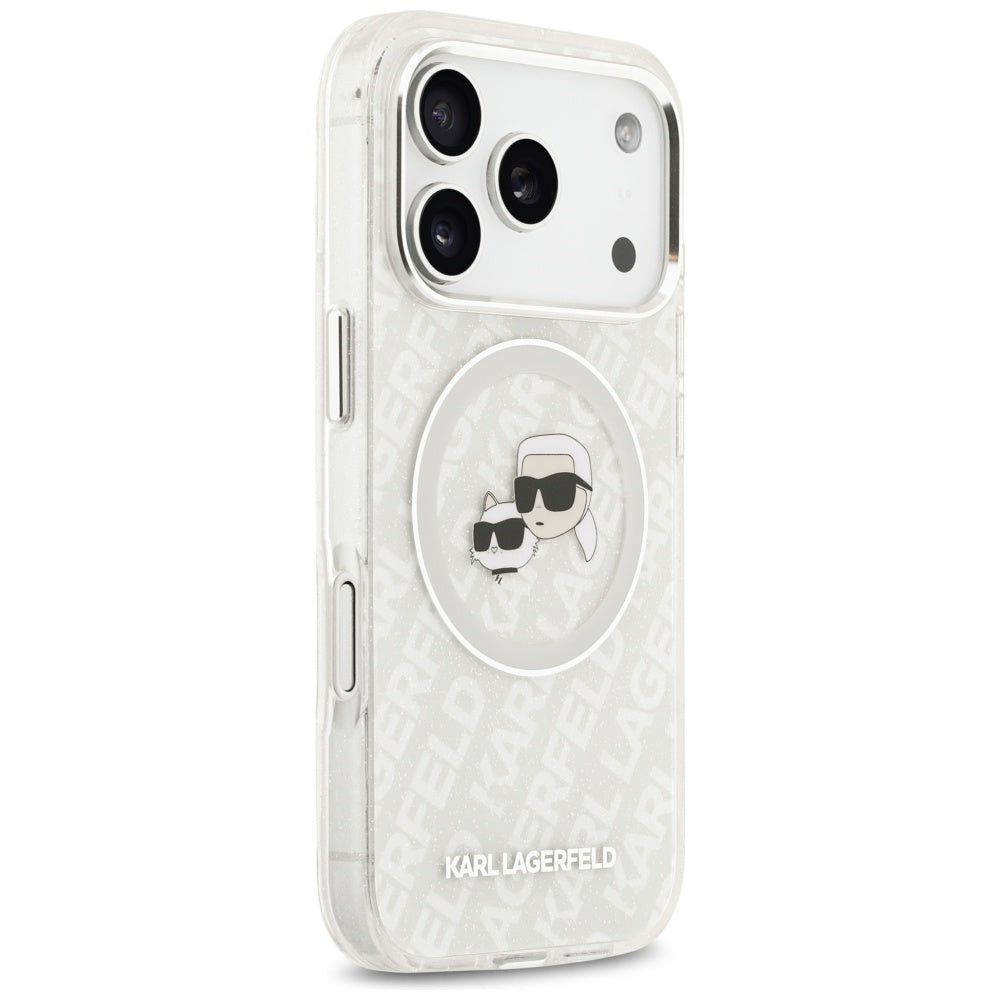 Θήκη MagSafe για Apple iPhone 17 Pro, Karl Lagerfeld, Glitter Karl & Choupette Head, Λευκή