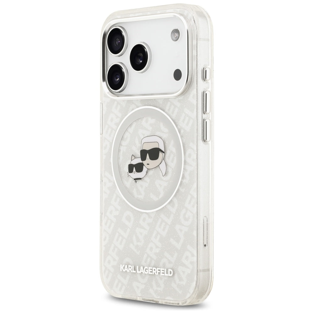 Θήκη MagSafe για Apple iPhone 17 Pro, Karl Lagerfeld, Glitter Karl & Choupette Head, Λευκή