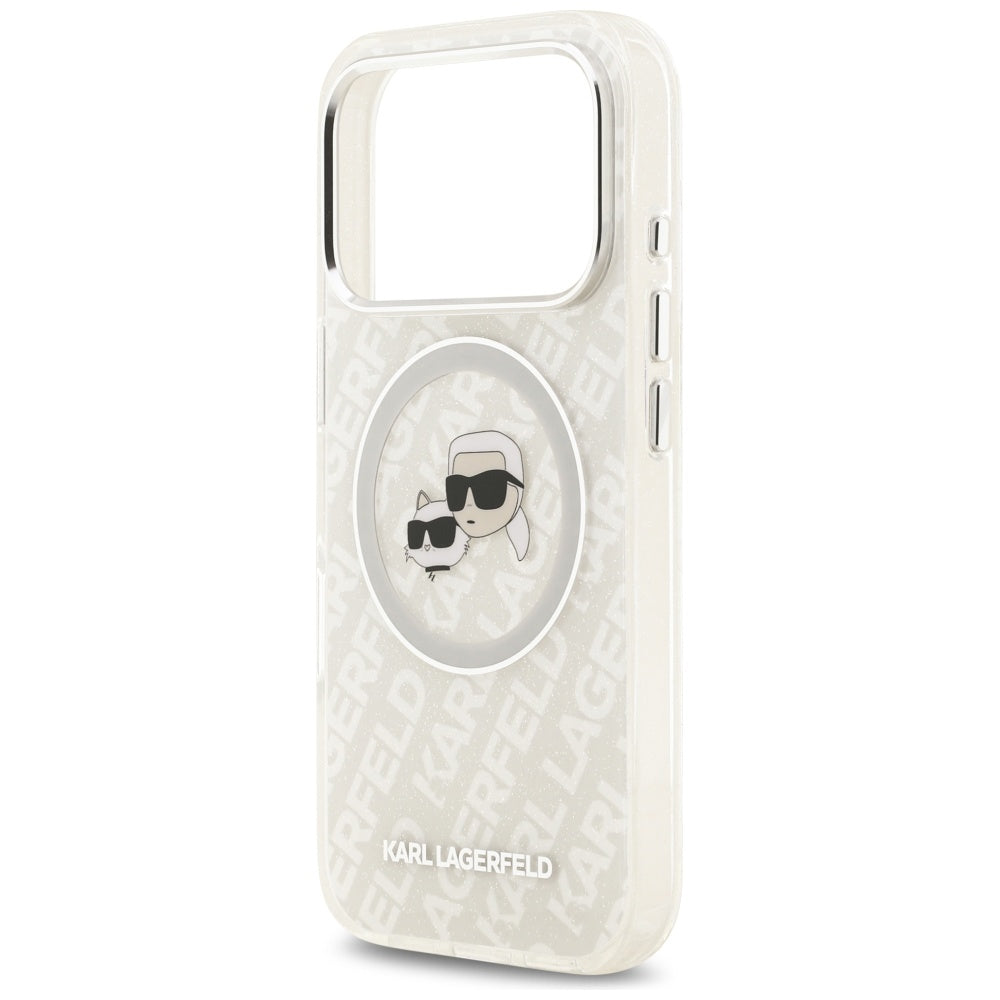 Θήκη MagSafe για Apple iPhone 17 Pro, Karl Lagerfeld, Glitter Karl & Choupette Head, Λευκή