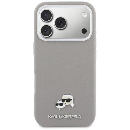 Θήκη MagSafe για Apple iPhone 17 Pro, Karl Lagerfeld, Saffiano Karl & Choupette Pins, Γκρι