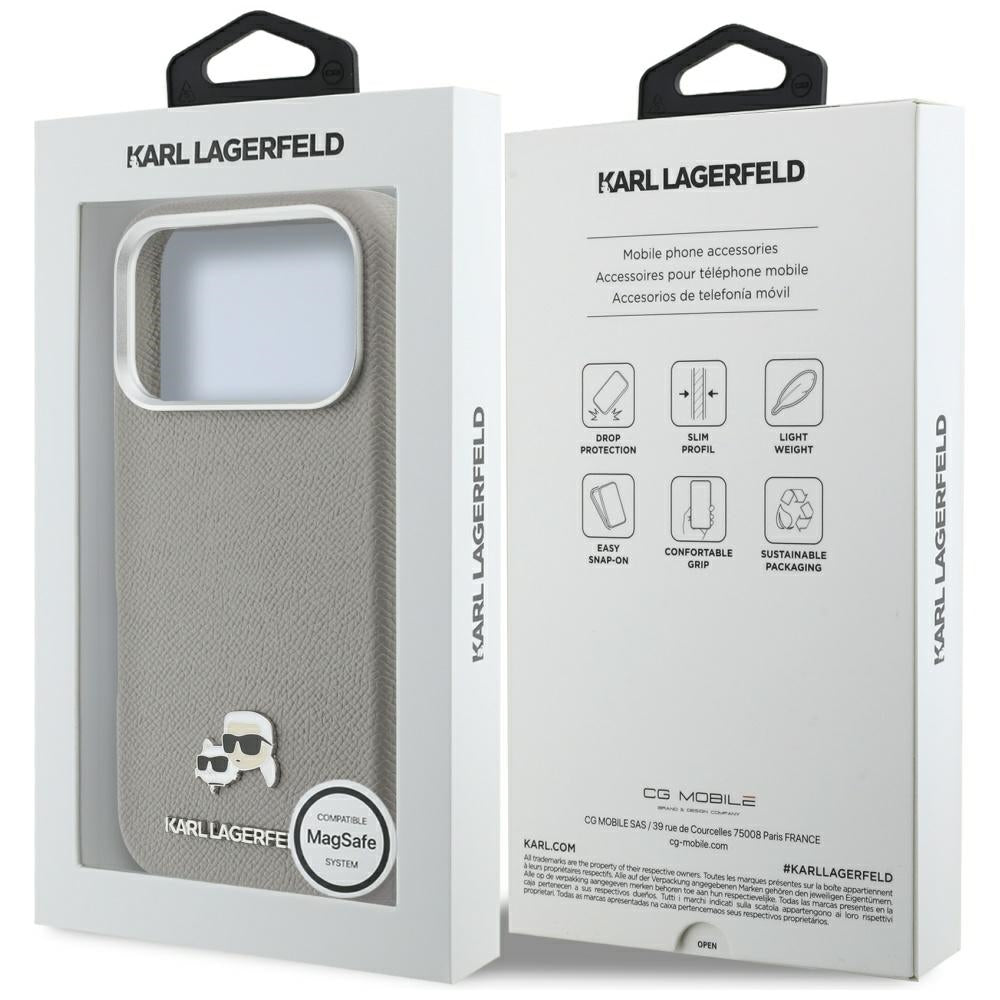 Θήκη MagSafe για Apple iPhone 17 Pro, Karl Lagerfeld, Saffiano Karl & Choupette Pins, Γκρι