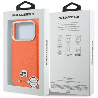 MagSafe Case for Apple iPhone 17 Pro, Karl Lagerfeld, Saffiano Karl & Choupette Pins, Orange