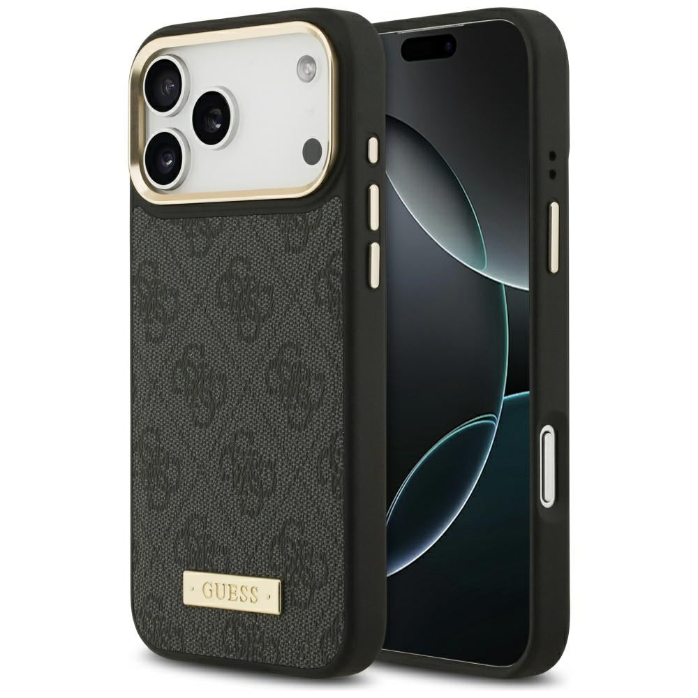 MagSafe Case for Apple iPhone 17 Pro Max, Guess, 4G Logo Plate, Black