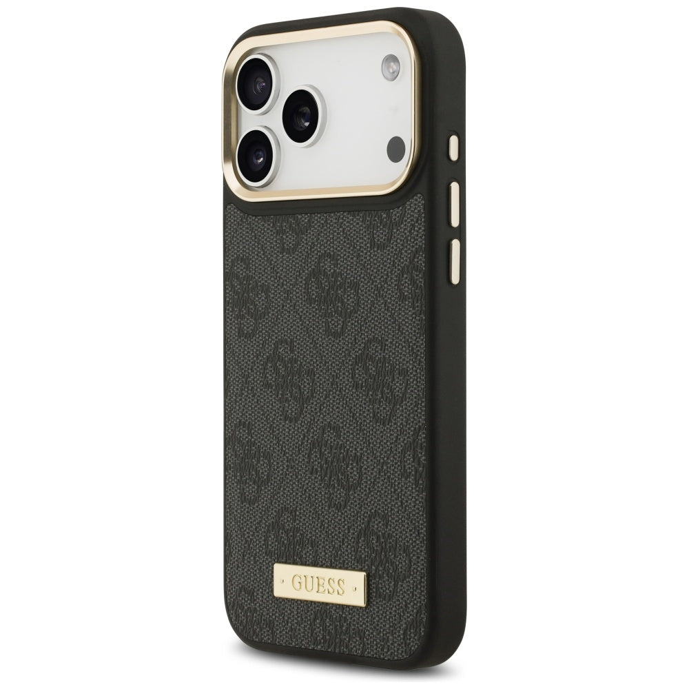 MagSafe Case for Apple iPhone 17 Pro Max, Guess, 4G Logo Plate, Black