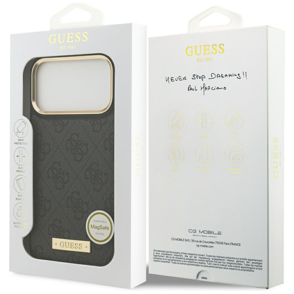 MagSafe Case for Apple iPhone 17 Pro Max, Guess, 4G Logo Plate, Black