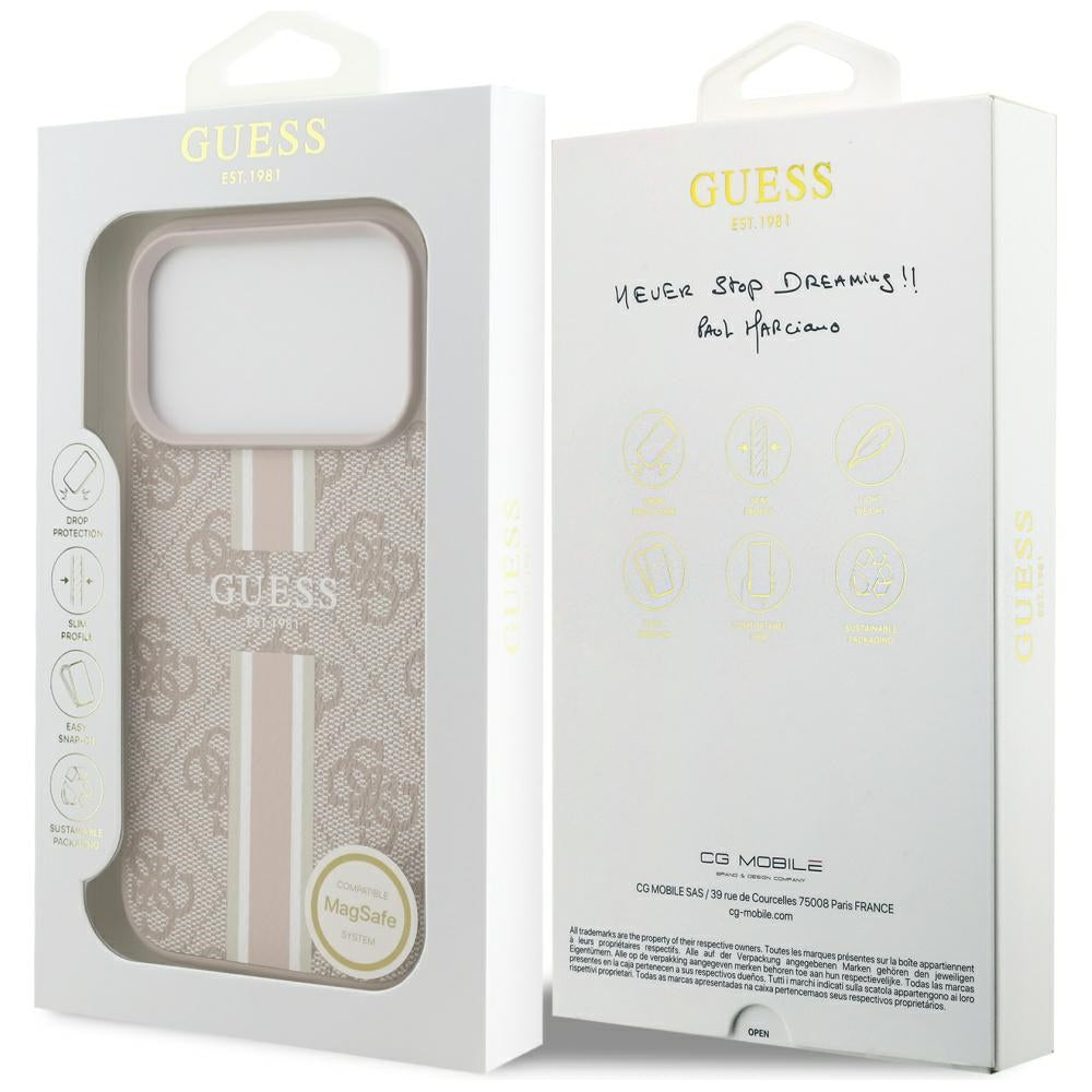 Θήκη MagSafe για Apple iPhone 17 Pro Max, Guess, 4G Printed Stripes, Ροζ
