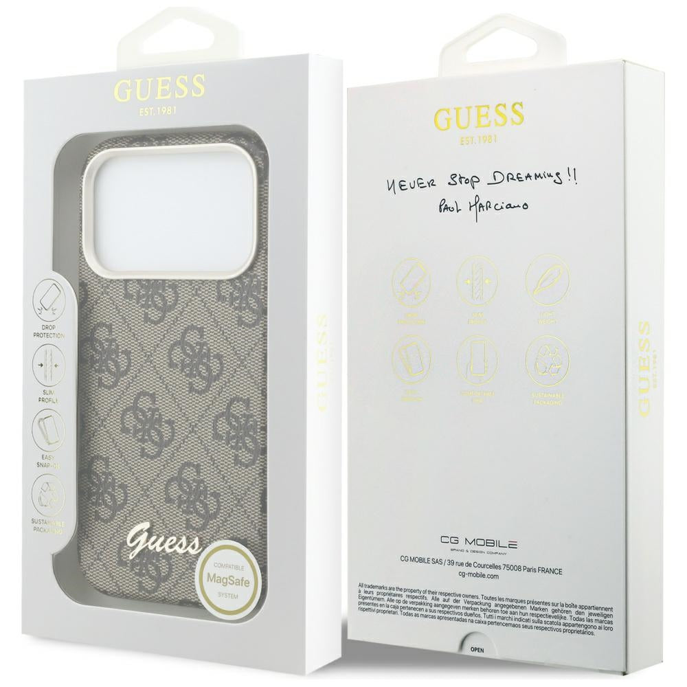 Θήκη MagSafe για Apple iPhone 17 Pro Max, Guess, 4G Script Logo, Καφέ