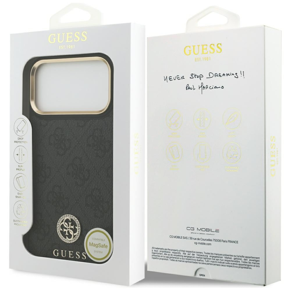 Θήκη MagSafe για Apple iPhone 17 Pro Max, Guess, 4G Strass Logo, Μαύρη