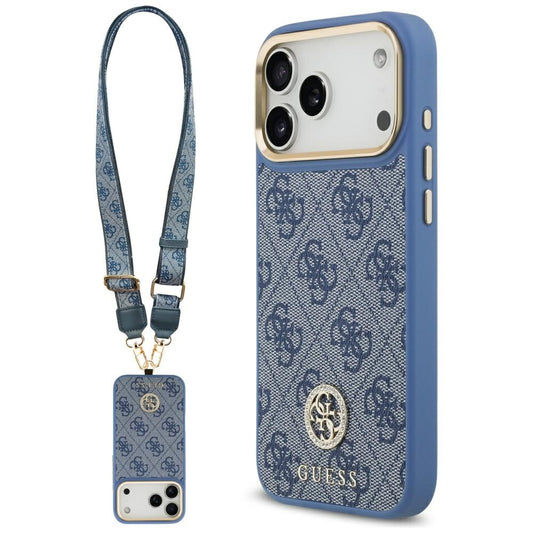 Θήκη MagSafe για Apple iPhone 17 Pro Max, Guess, 4G Strass Logo with Big Strap, Μπλε