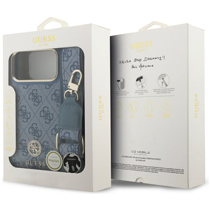 Θήκη MagSafe για Apple iPhone 17 Pro Max, Guess, 4G Strass Logo with Big Strap, Μπλε