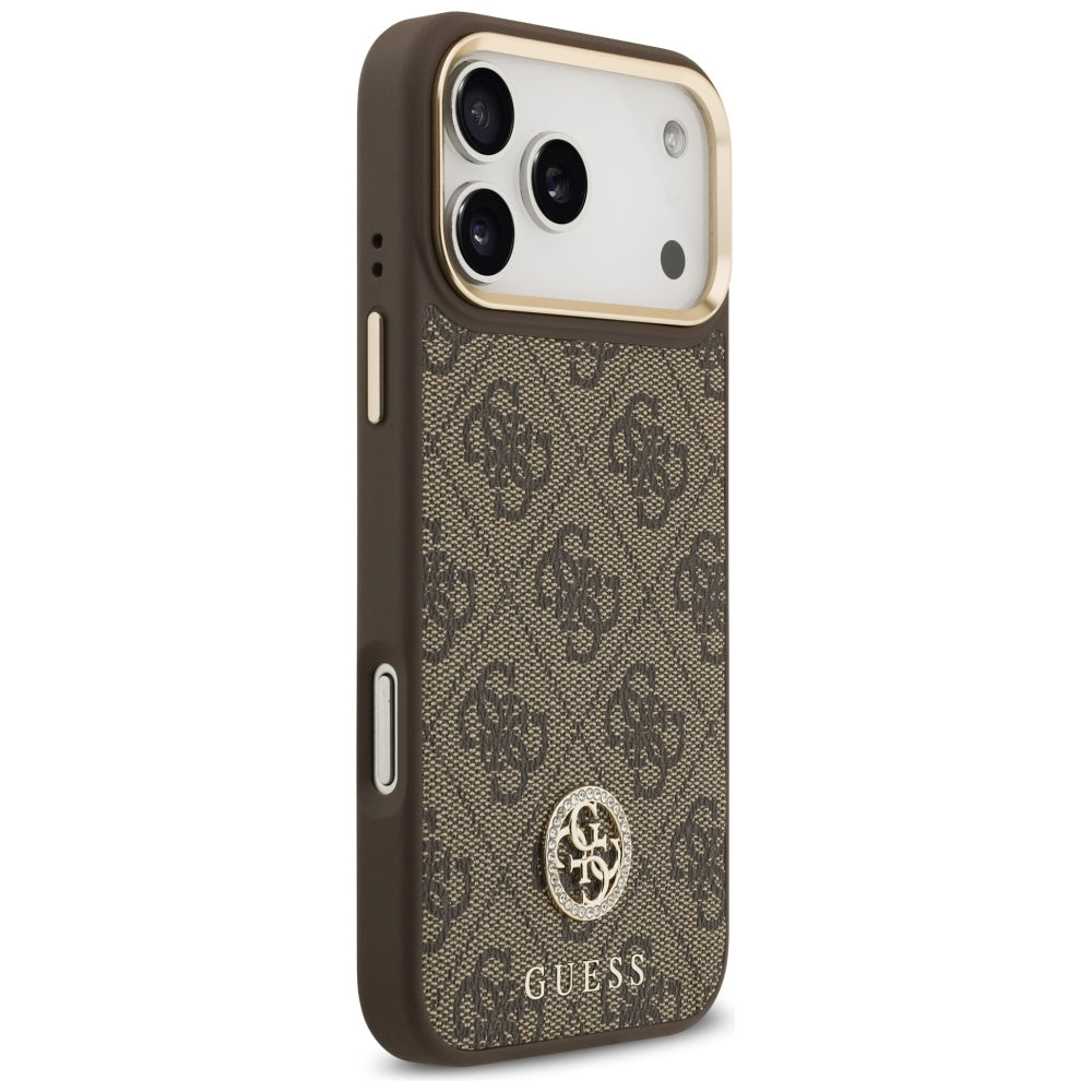 Θήκη MagSafe για Apple iPhone 17 Pro Max, Guess, 4G Strass Logo with Big Strap, Καφέ