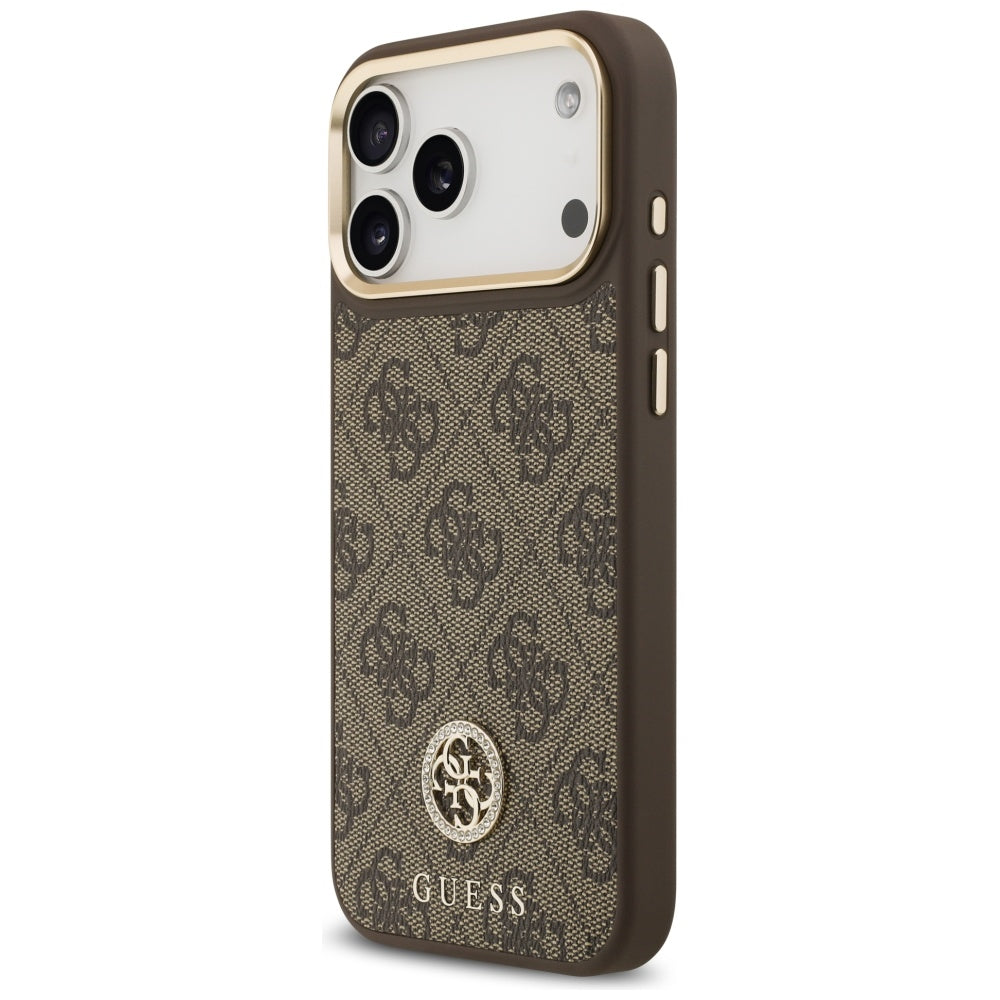 Θήκη MagSafe για Apple iPhone 17 Pro Max, Guess, 4G Strass Logo with Big Strap, Καφέ