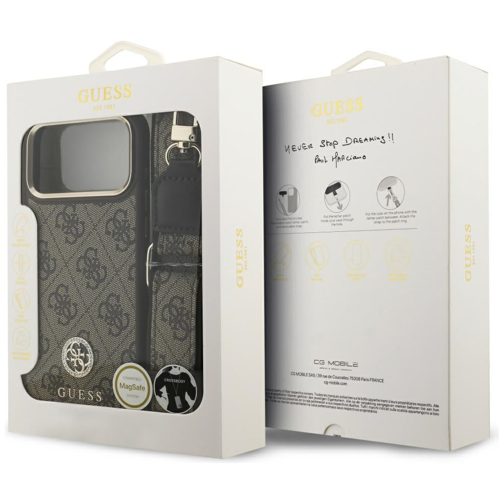 Θήκη MagSafe για Apple iPhone 17 Pro Max, Guess, 4G Strass Logo with Big Strap, Καφέ