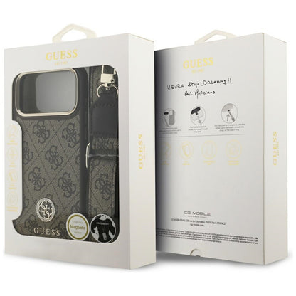 Θήκη MagSafe για Apple iPhone 17 Pro Max, Guess, 4G Strass Logo with Big Strap, Καφέ