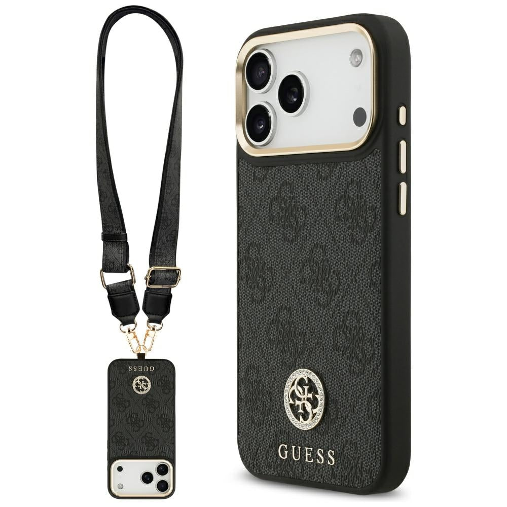 Θήκη MagSafe για Apple iPhone 17 Pro Max, Guess, 4G Strass Logo with Big Strap, Μαύρη