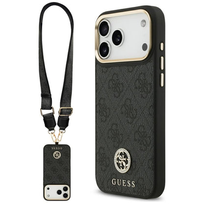 Θήκη MagSafe για Apple iPhone 17 Pro Max, Guess, 4G Strass Logo with Big Strap, Μαύρη
