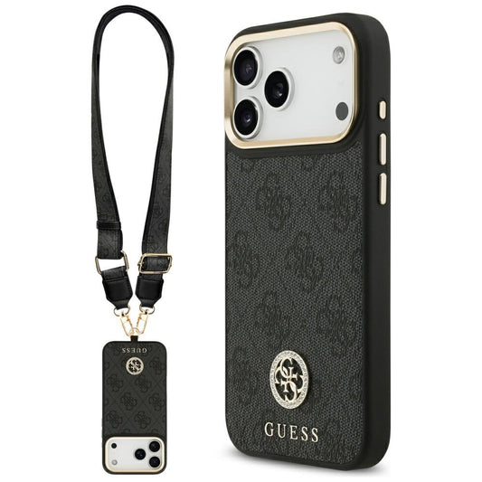 Θήκη MagSafe για Apple iPhone 17 Pro Max, Guess, 4G Strass Logo with Big Strap, Μαύρη